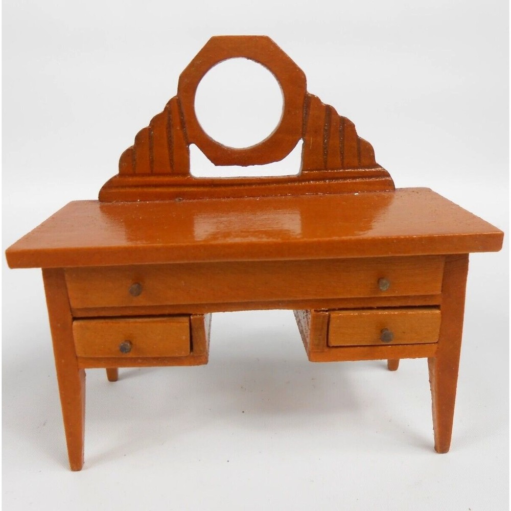 Vintage Wooden Dollhouse Miniature Furniture Desk 3 Drawers